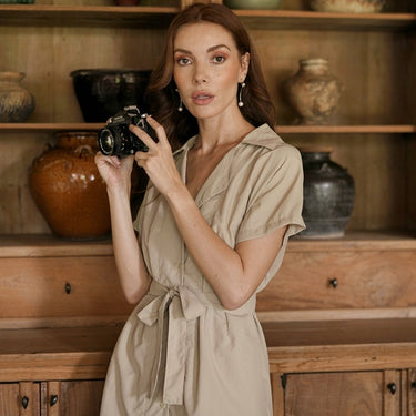 Safari Linen Mini Dress - Beige
